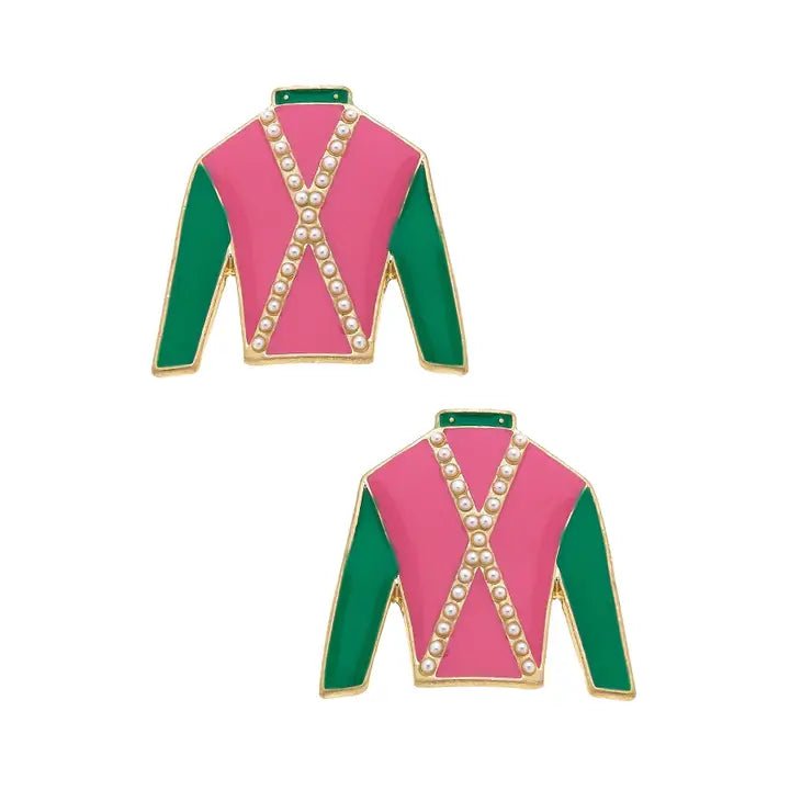 Justify Jockey Silk Enamel Stud Earrings in Pink & Green - Juli's Wearable Art