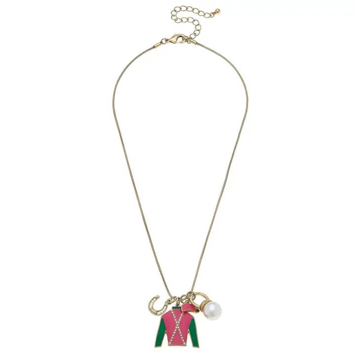 Justify Jockey Silk Lucky Charms Necklace in Pink & Green - Juli's Wearable Art