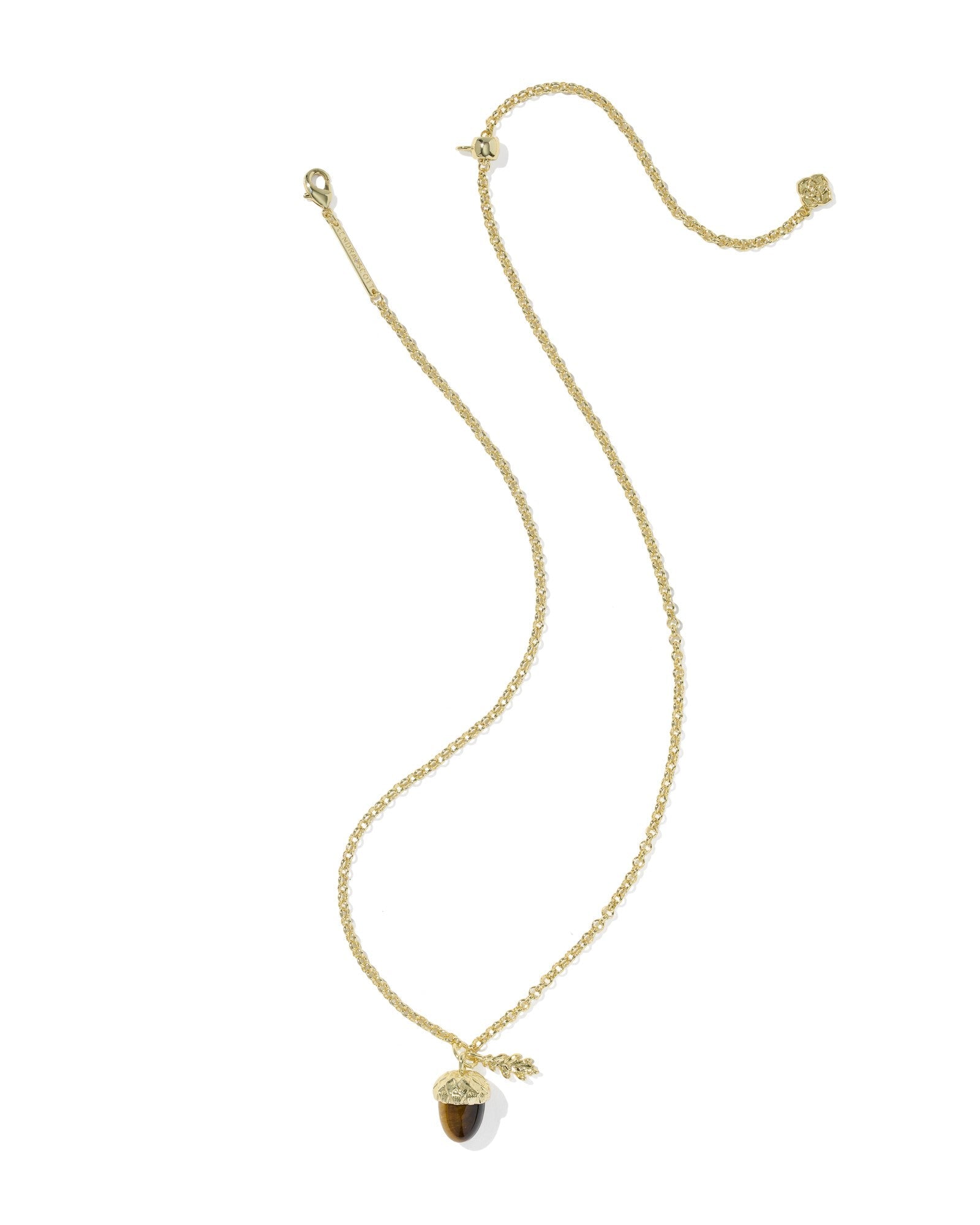 Kendra Scott Acorn Short Pendant Necklace | Gold Brown Tiger’s Eye - Juli's Wearable Art