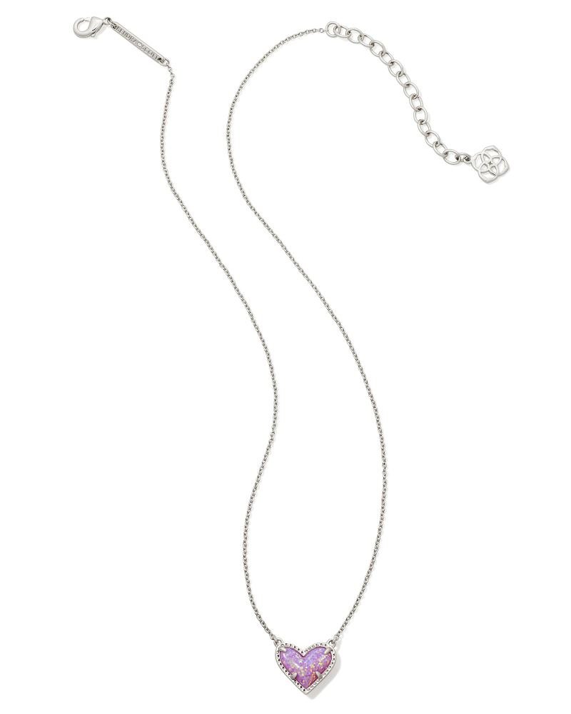 Kendra Scott Ari Heart Short Pendant Necklace in Silver & Bubblegum Pink Kyocera Opal - Juli's Wearable Art