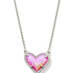 Kendra Scott Ari Heart Short Pendant Necklace in Silver & Bubblegum Pink Kyocera Opal - Juli's Wearable Art