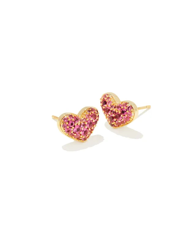 Kendra Scott Ari Pave Crystal Heart Earrings - Gold & Pink