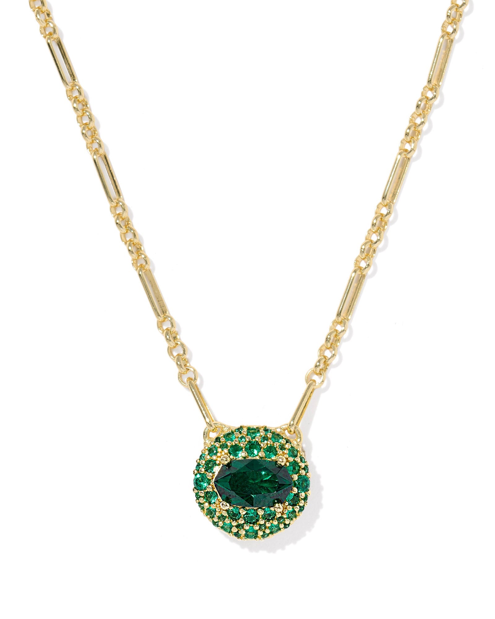 Kendra Scott Bella Short Pendant Necklace – Gold Dark Green Crystal - Juli's Wearable Art