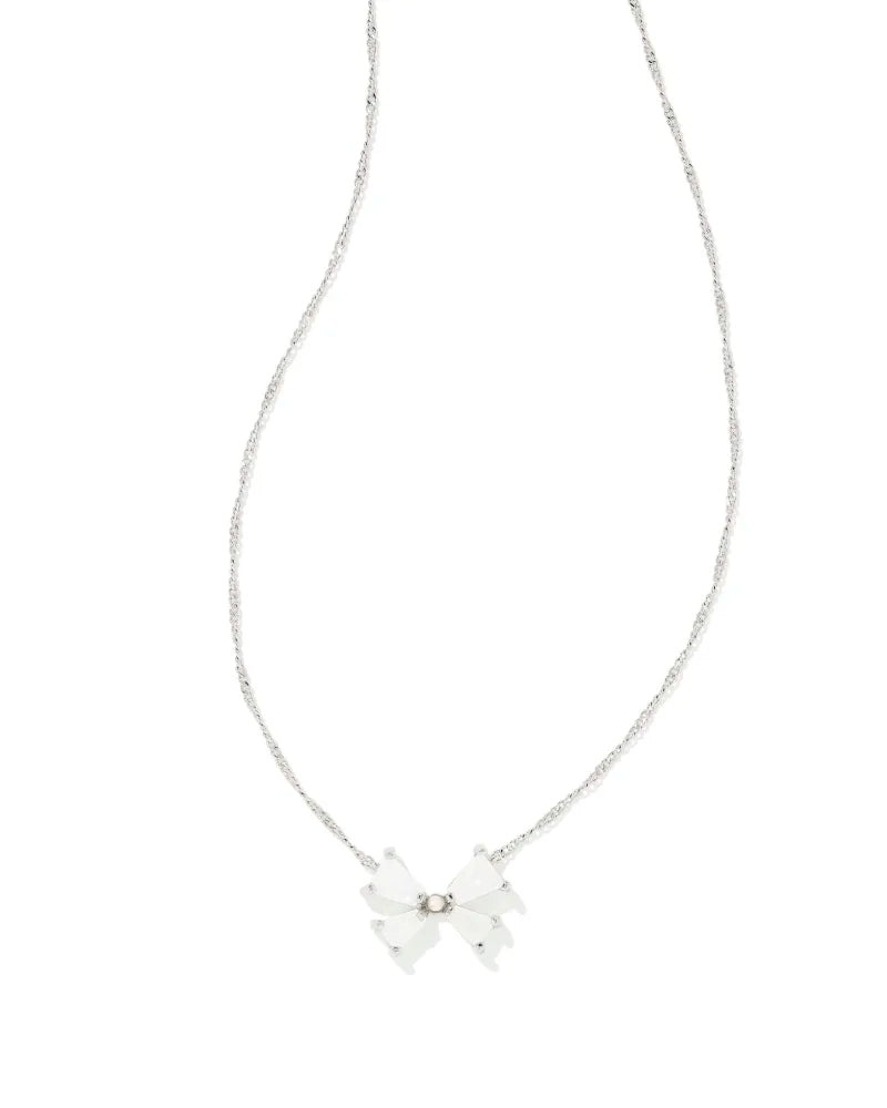 Kendra Scott Blair Bow Small Short Pendant Necklace - Silver & Iridescent Drusy