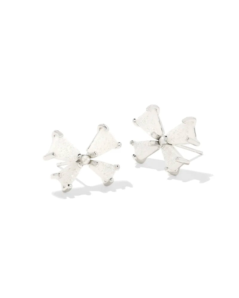 Kendra Scott Blair Bow Small Stud Earrings - Silver & Iridescent Drusy