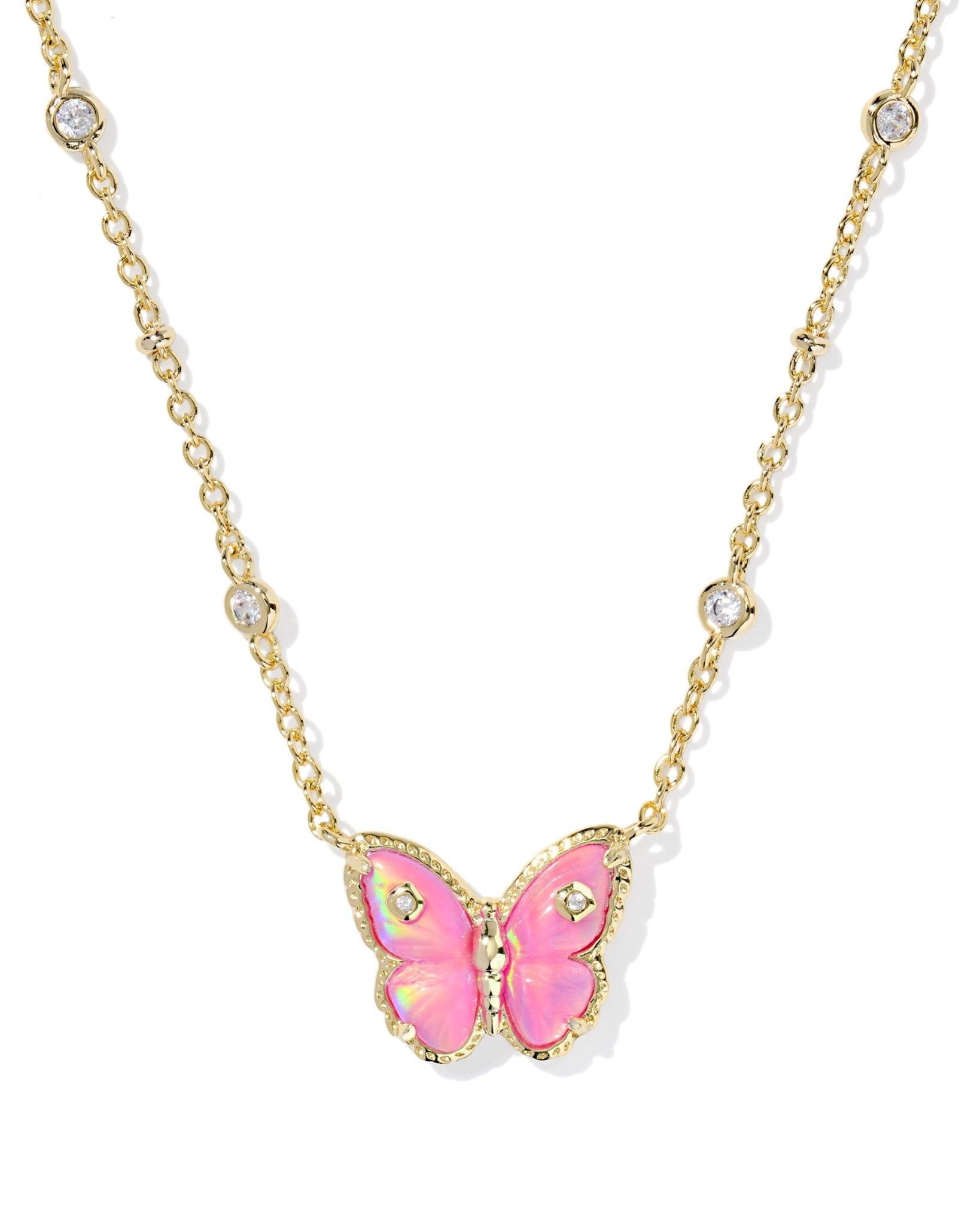 Kendra Scott Cailey Butterfly Short Pendant Necklace | Gold | Pink Opalescent