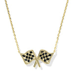 Kendra Scott Checkered Flag Pendant Necklace | Gold | White MOP - Juli's Wearable Art
