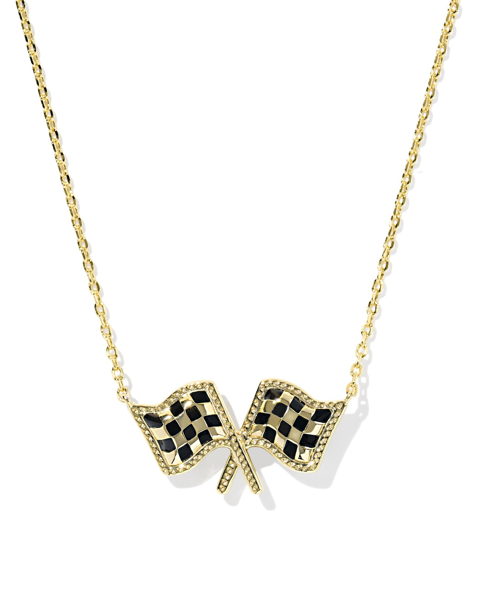 Kendra Scott Checkered Flag Pendant Necklace | Gold | White MOP - Juli's Wearable Art