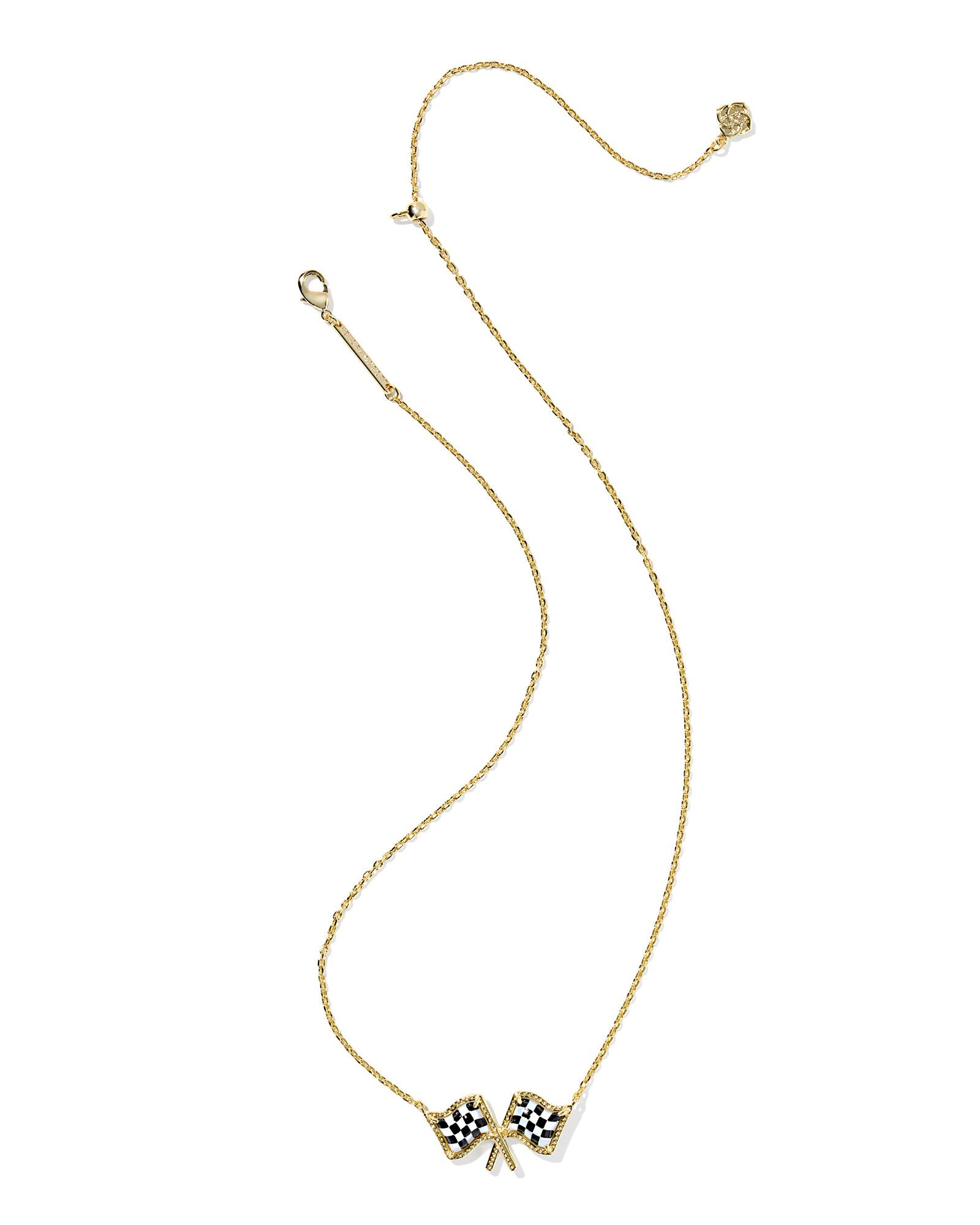 Kendra Scott Checkered Flag Pendant Necklace | Gold | White MOP