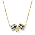 Kendra Scott Checkered Flag Pendant Necklace | Gold | White MOP - Juli's Wearable Art