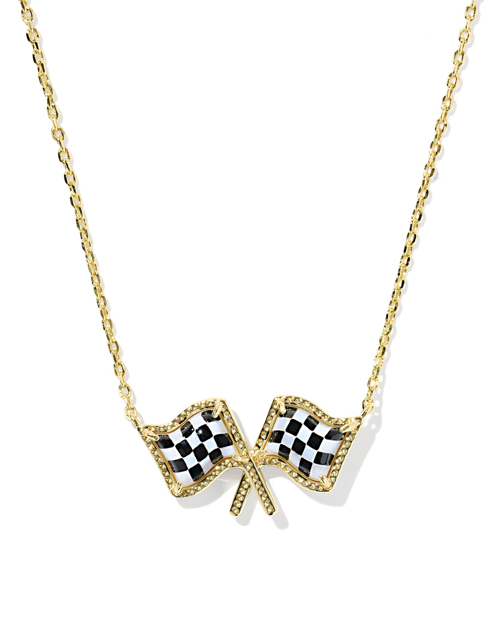 Kendra Scott Checkered Flag Pendant Necklace | Gold | White MOP