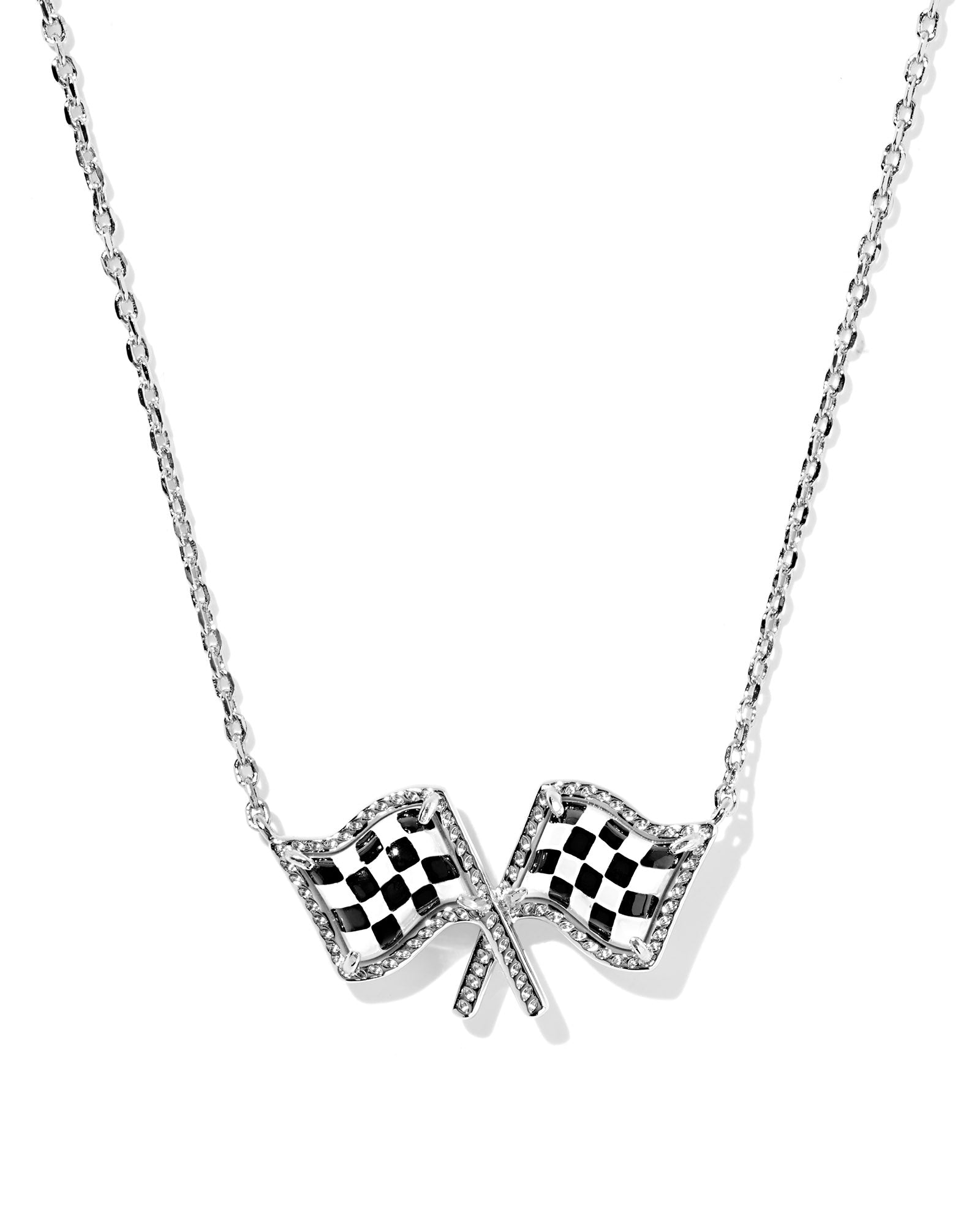 Kendra Scott Checkered Flag Pendant Necklace | Silver | White MOP