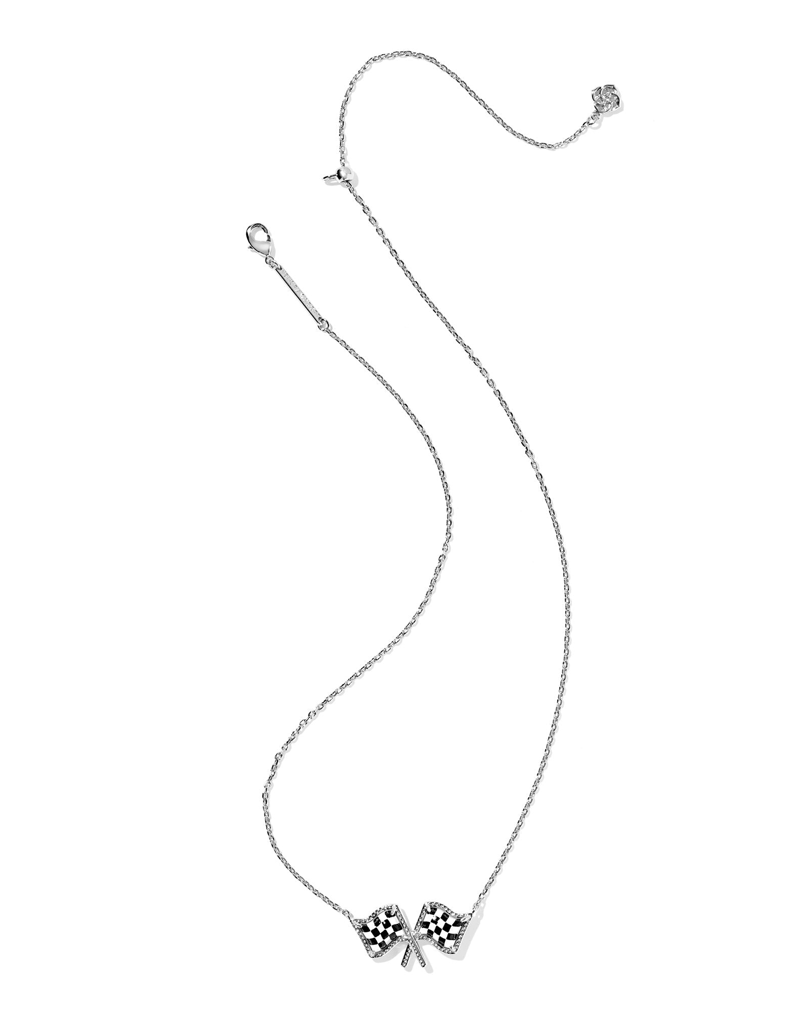 Kendra Scott Checkered Flag Pendant Necklace | Silver | White MOP