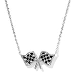 Kendra Scott Checkered Flag Pendant Necklace | Silver | White MOP - Juli's Wearable Art