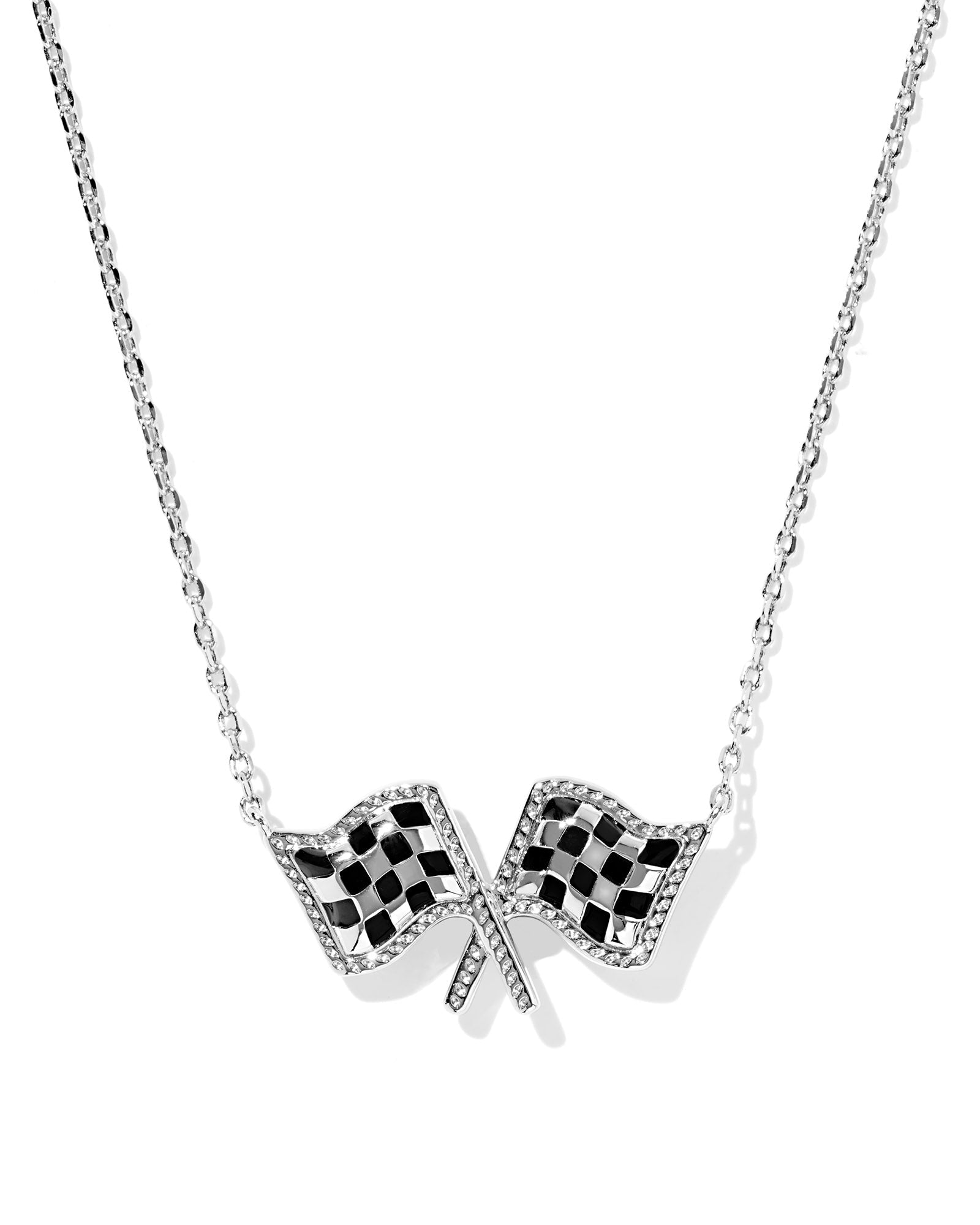 Kendra Scott Checkered Flag Pendant Necklace | Silver | White MOP - Juli's Wearable Art