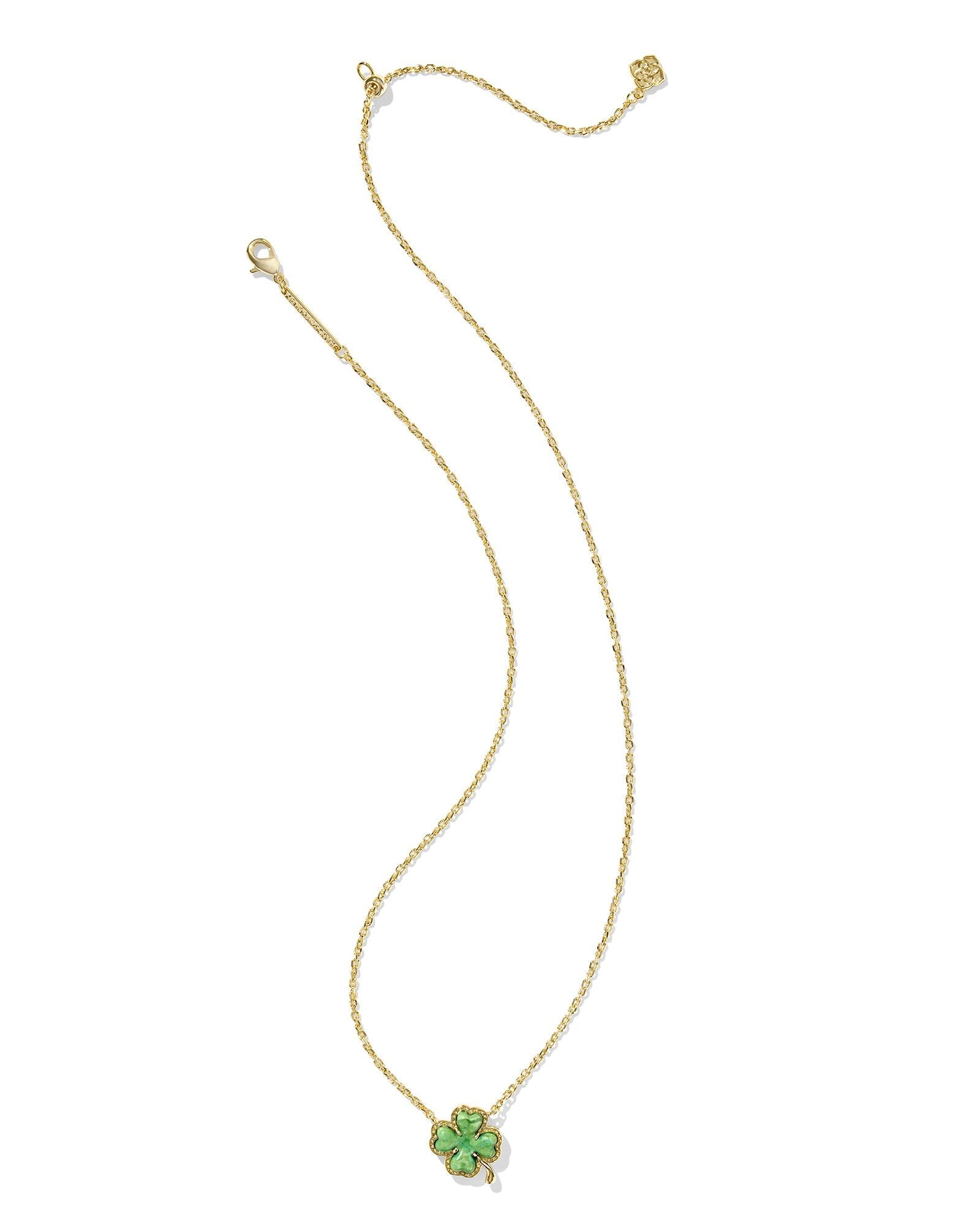Kendra Scott Clover Short Pendant Necklace - Gold & Lime Green Magnesite - Juli's Wearable Art