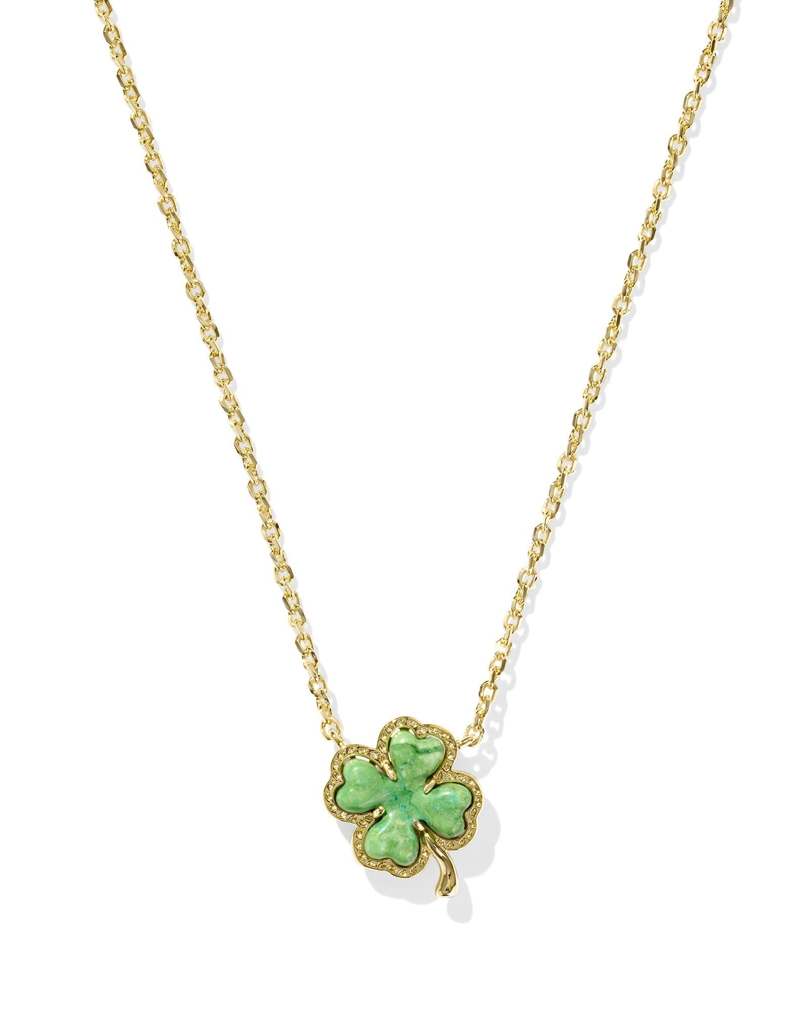 Kendra Scott Clover Short Pendant Necklace - Gold & Lime Green Magnesite - Juli's Wearable Art