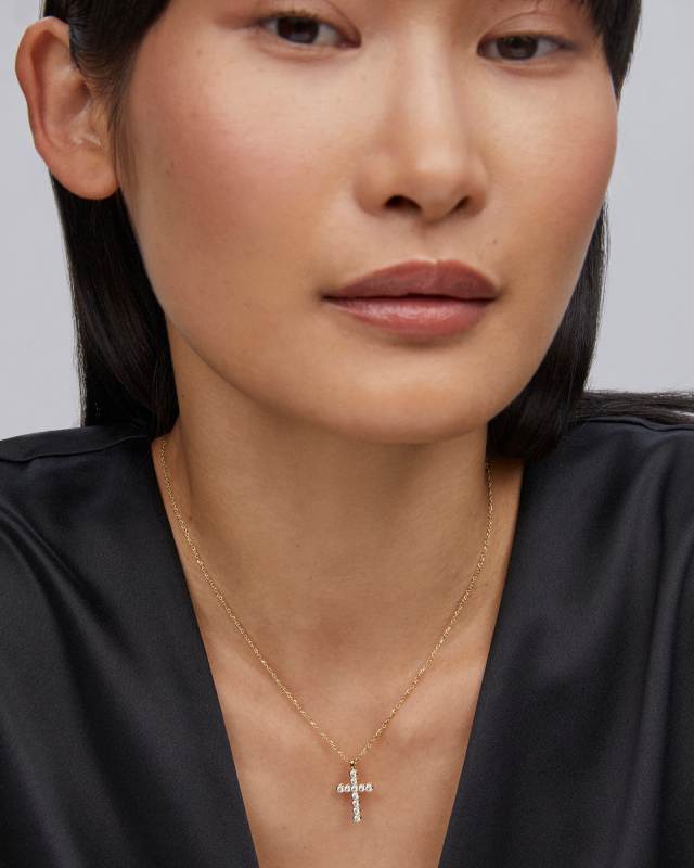 Kendra Scott Cross Pendant Necklace in White Crystal - Juli's Wearable Art