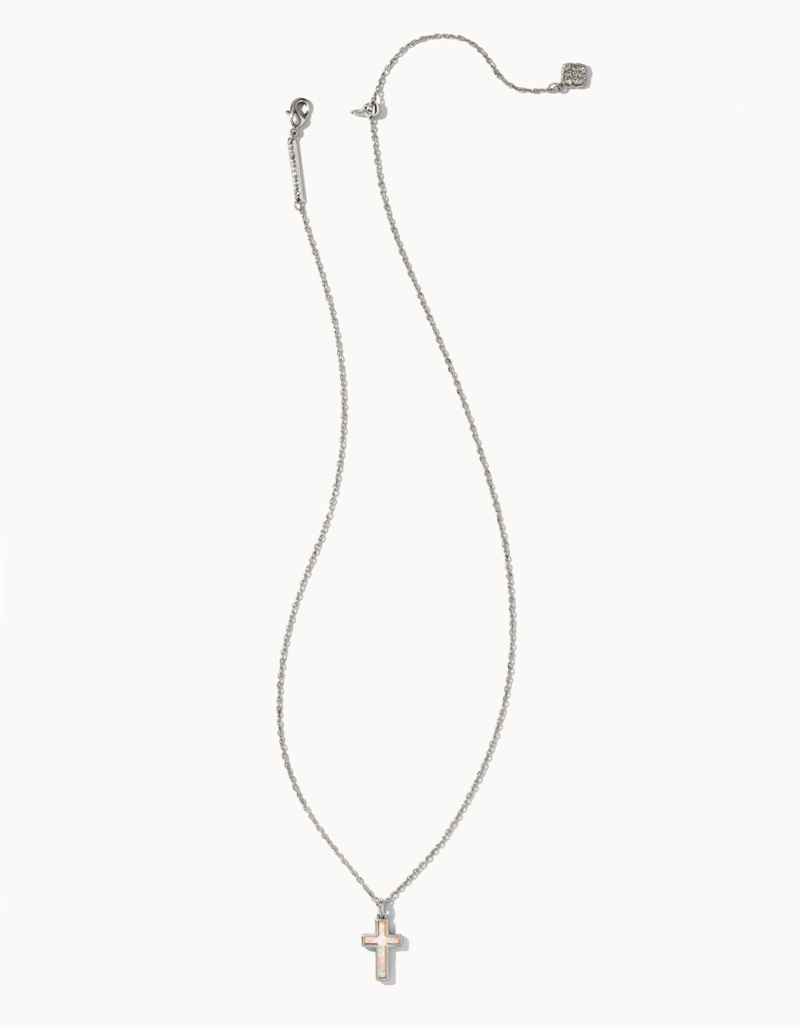 Kendra Scott Cross Silver Pendant Necklace | White Kyocera Opal