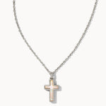 Kendra Scott Cross Silver Pendant Necklace | White Kyocera Opal - Juli's Wearable Art