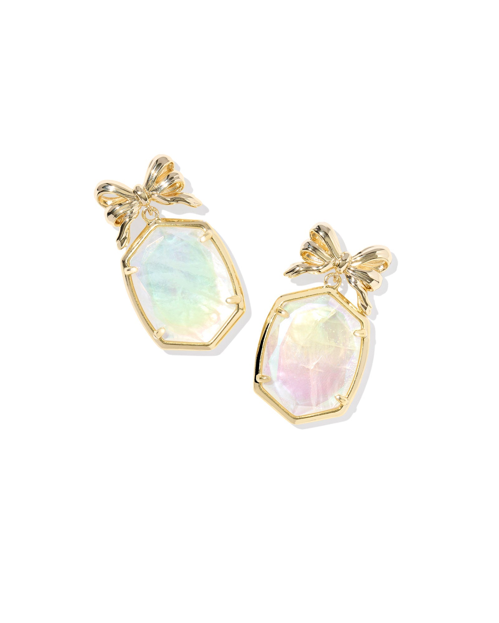 Kendra Scott Daphne Bow Drop Earrings – Gold Iridescent Crystal Ivory Illusion - Juli's Wearable Art