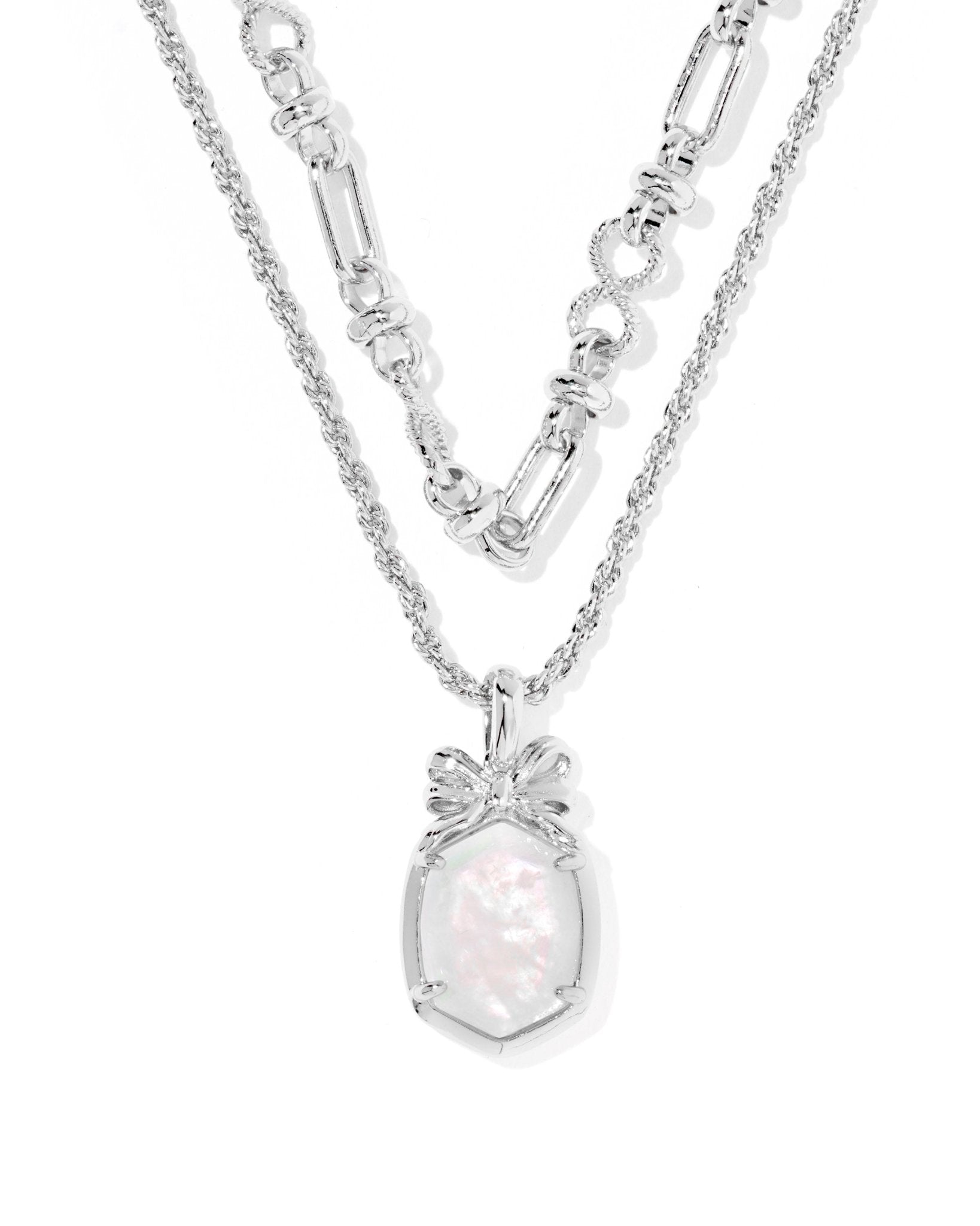 Kendra Scott Daphne Bow Silver Multi Strand Necklace - Iridescent Crystal Ivory Illusion - Juli's Wearable Art