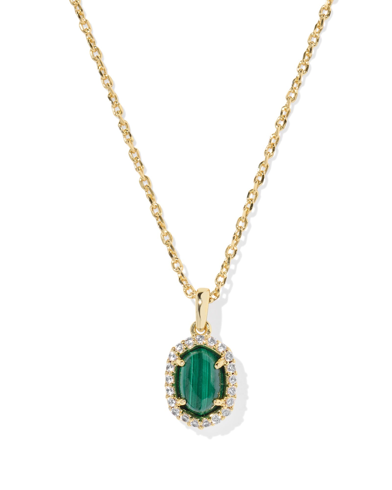 Kendra Scott Daphne Crystal Frame Short Pendant Necklace – Gold Green Malachite - Juli's Wearable Art