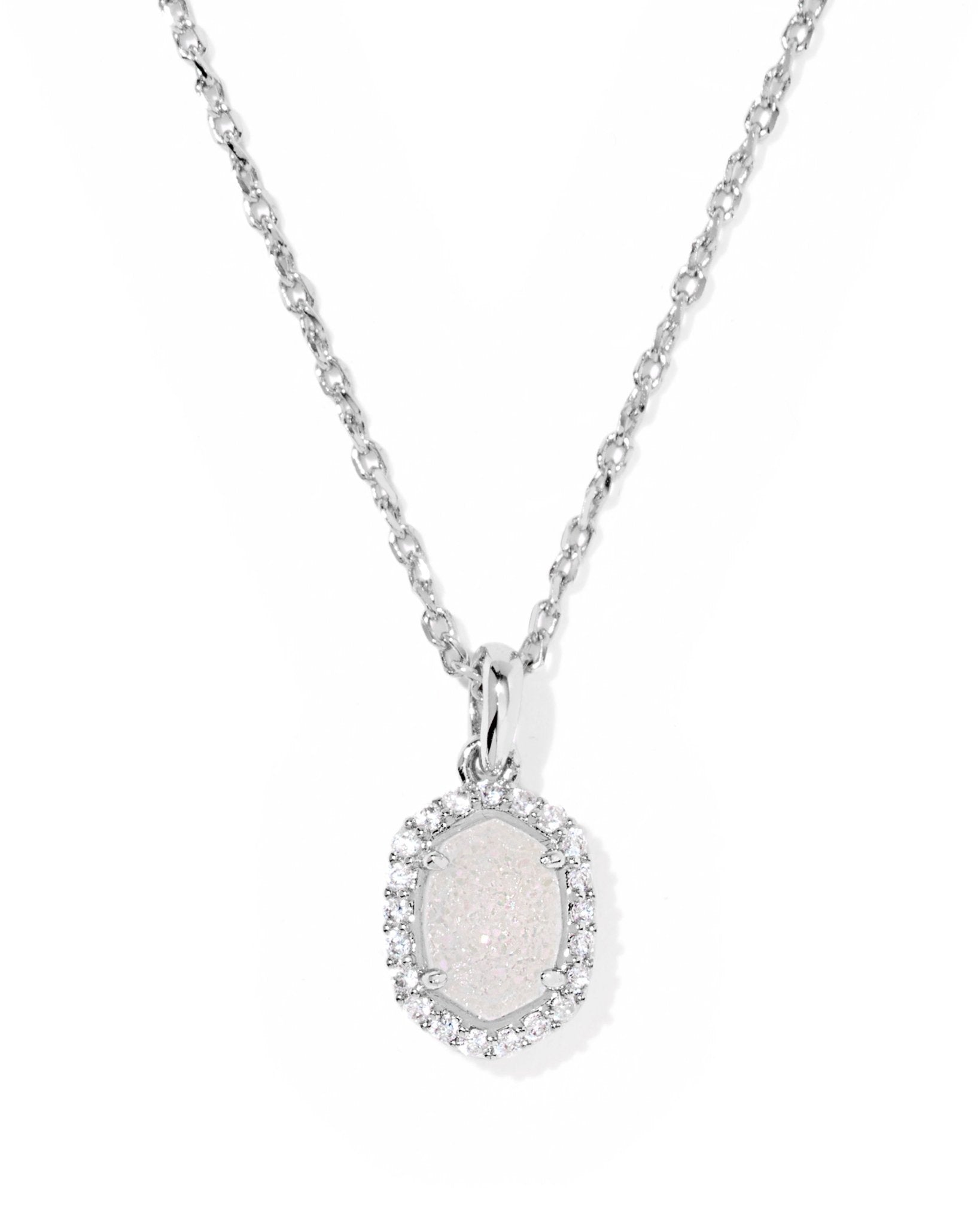 Kendra Scott Daphne Crystal Frame Short Pendant Necklace –Silver Iridescent Drusy - Juli's Wearable Art