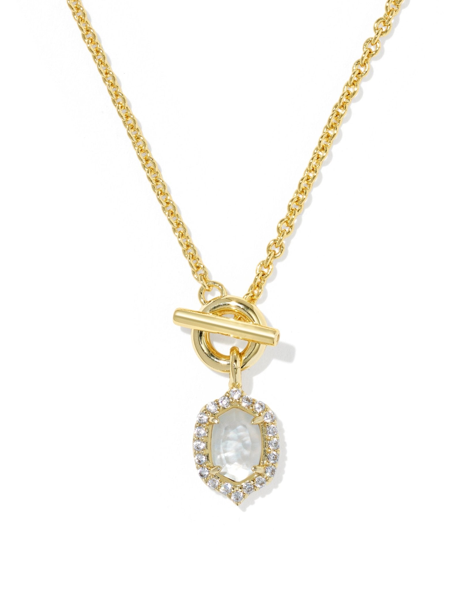 Kendra Scott Daphne Crystal Frame Toggle Necklace | Gold | Ivory Mother of Pearl