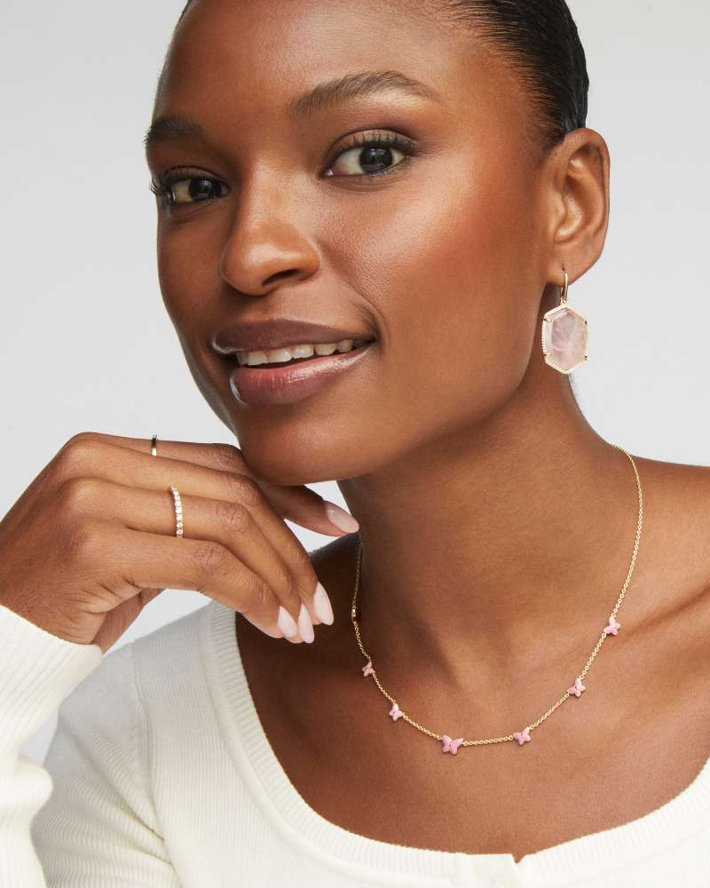 Kendra Scott Daphne Gold Pavé Frame Drop Earrings in Rose Quartz - Juli's Wearable Art