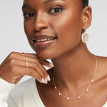 Kendra Scott Daphne Gold Pavé Frame Drop Earrings in Rose Quartz - Juli's Wearable Art