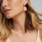 Kendra Scott Daphne Gold Pavé Frame Short Pendant Necklace in Rose Quartz - Juli's Wearable Art
