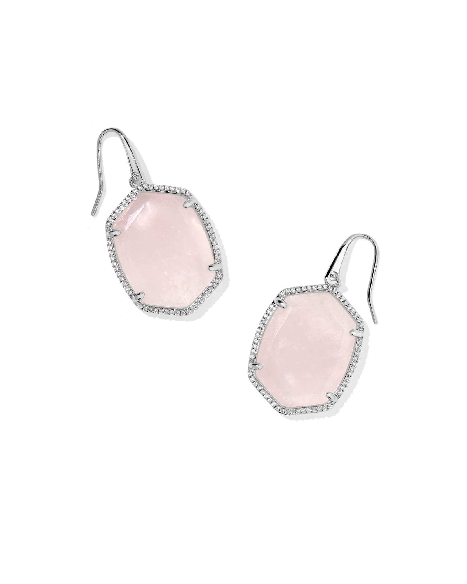 Kendra Scott Daphne Silver Pavé Frame Drop Earrings in Rose Quartz - Juli's Wearable Art