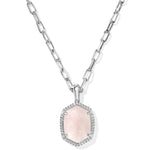 Kendra Scott Daphne Silver Pavé Frame Short Pendant Necklace in Rose Quartz - Juli's Wearable Art