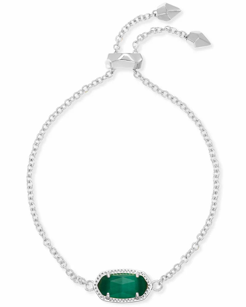 Kendra Scott Elaina Silver Adjustable Chain Bracelet in Emerald Cats Eye