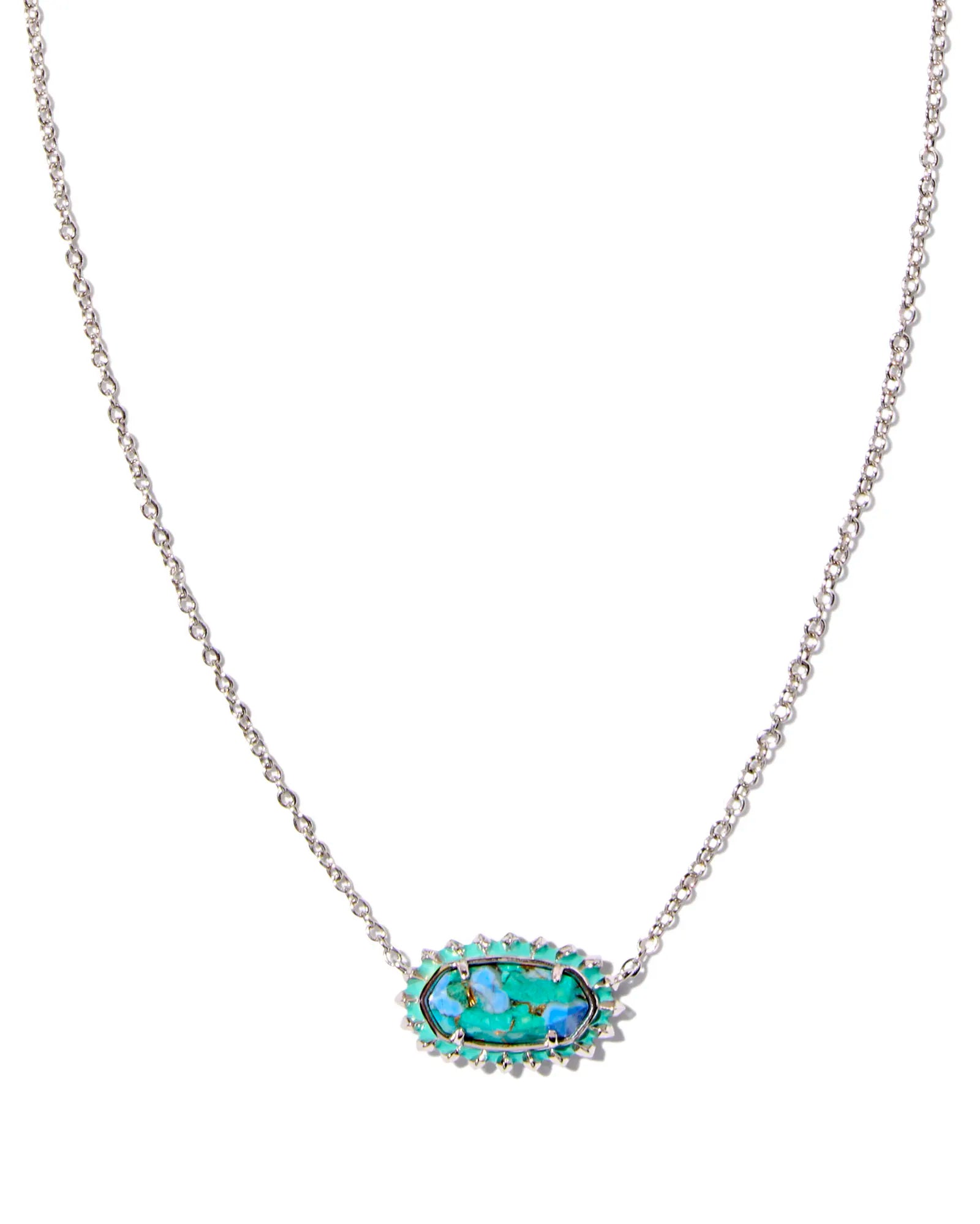 Kendra Scott Elisa Silver Color Burst Aqua Frame Necklace