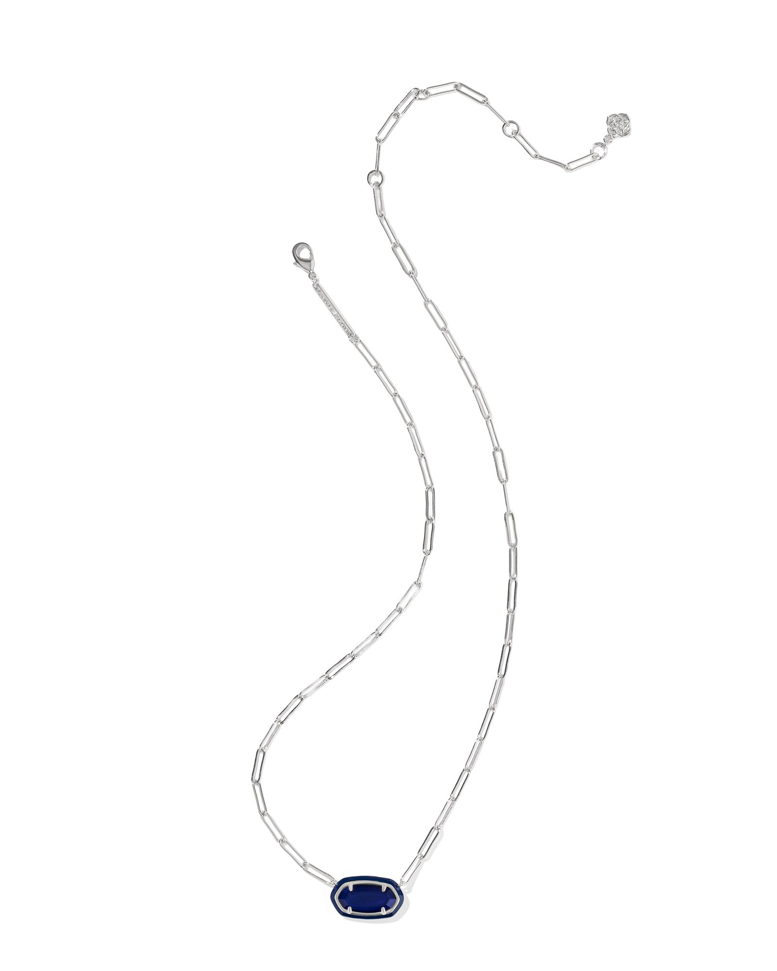 Kendra Scott Elisa Enamel Frame Paperclip Necklace - Silver & Navy Blue Mother of Pearl - Juli's Wearable Art