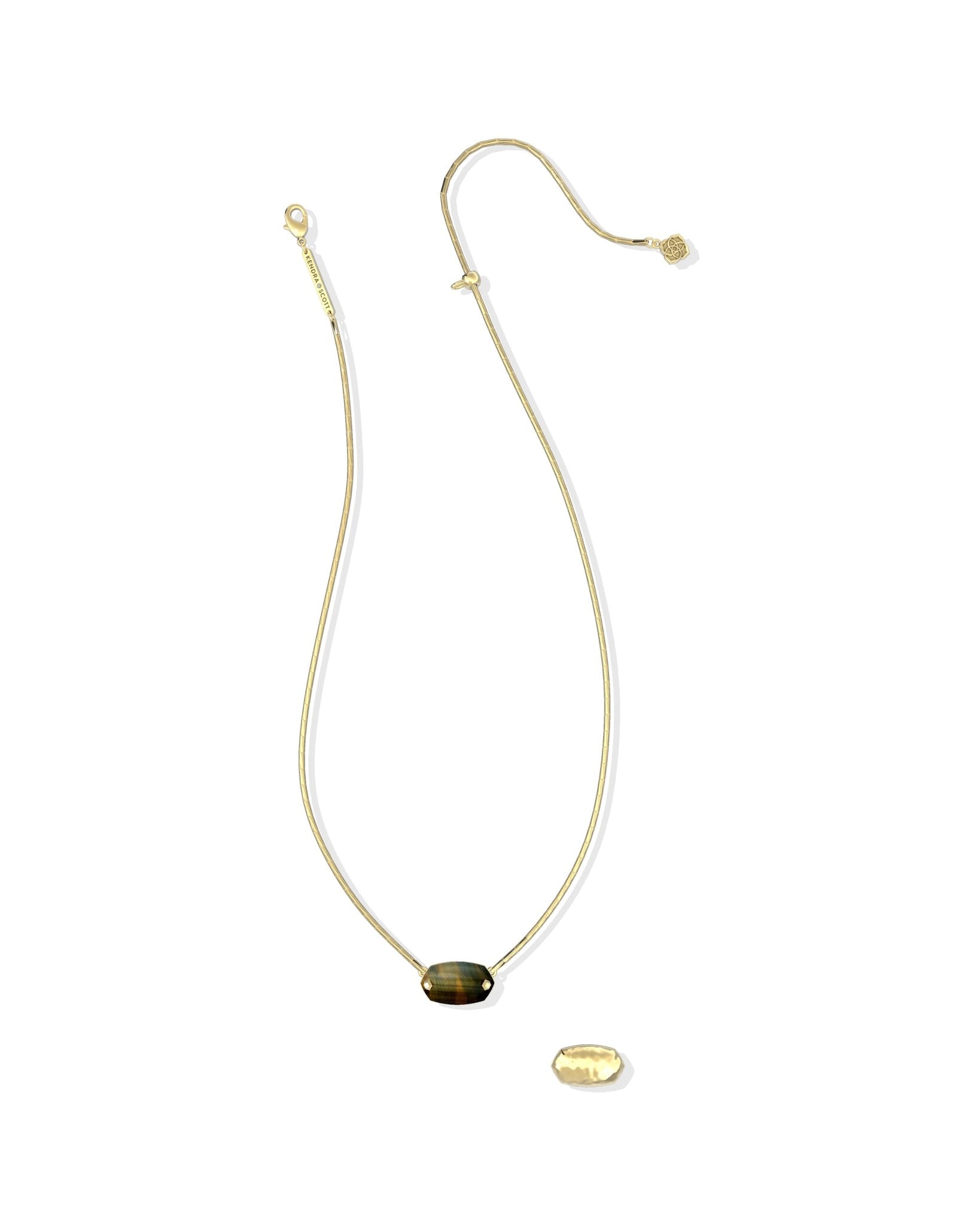 Kendra Scott Elisa Riveted Short Pendant Necklace | Gold Dark Brown Hawk’s Eye | Reversible - Juli's Wearable Art