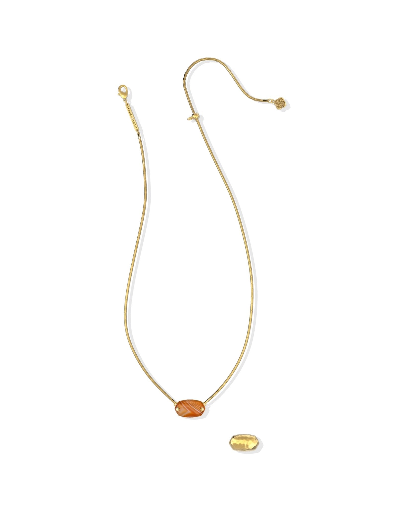 Kendra Scott Elisa Riveted Short Pendant Necklace | Vintage Gold Orange Banded Agate | Reversible