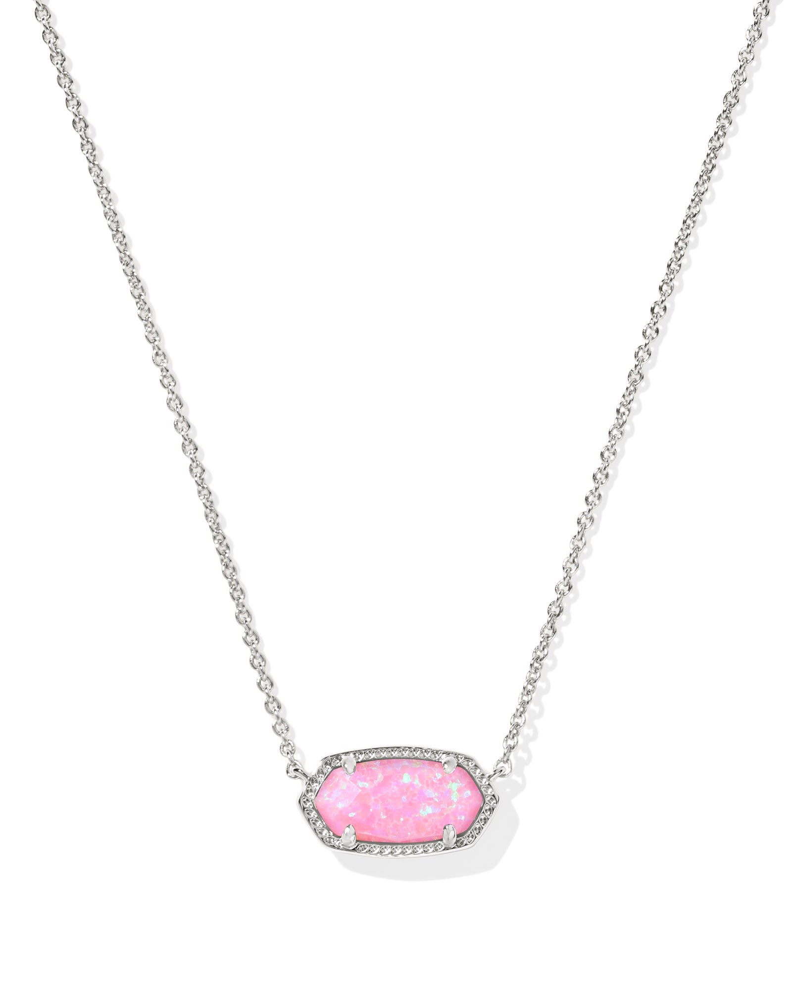 Kendra Scott Elisa Short Pendant Necklace in Silver & Carnation Pink Kyocera Opal - Juli's Wearable Art