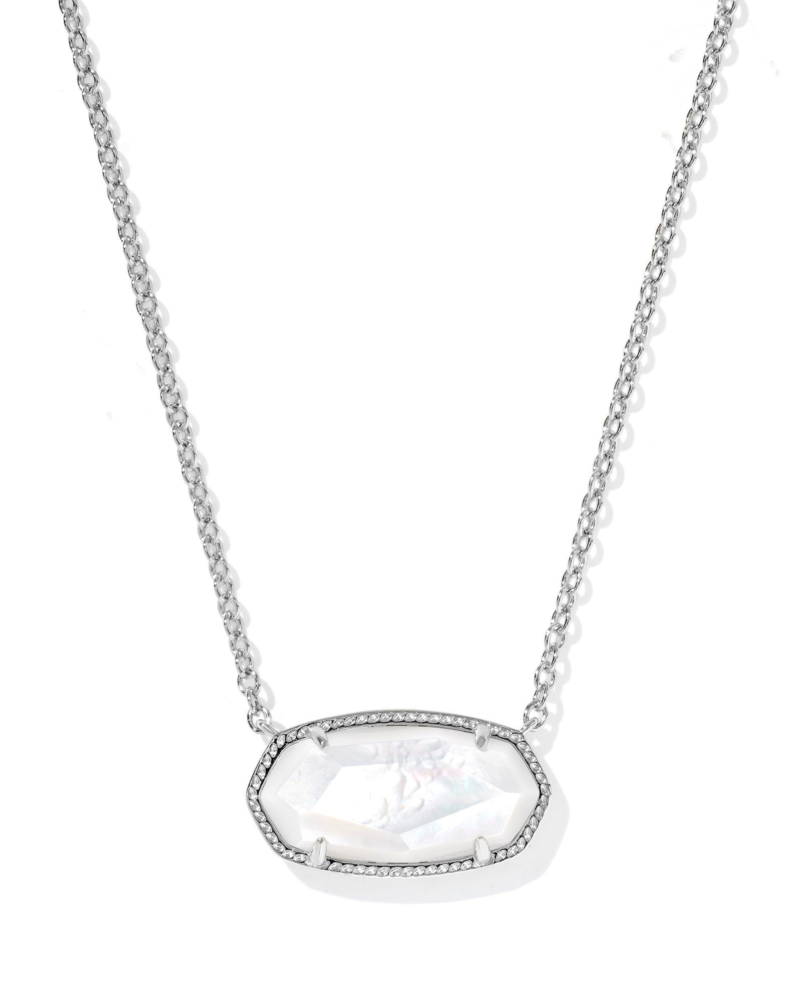 Kendra Scott ELISA STATEMENT SHORT PENDANT NECKLACE SILVER IVORY MOTHE