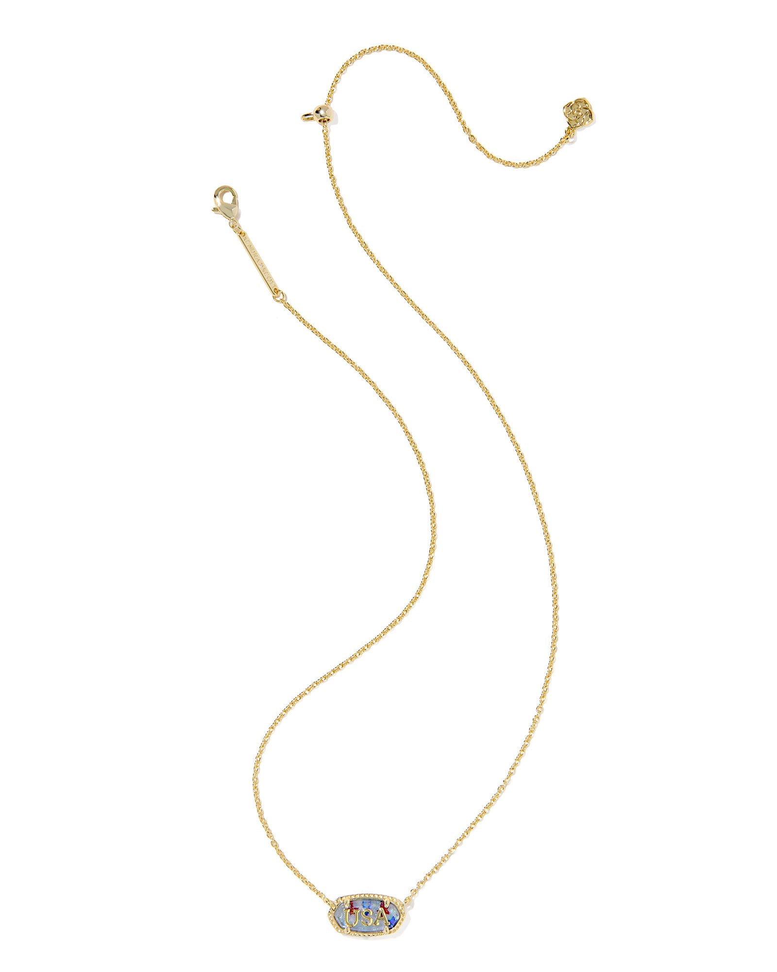 Kendra Scott Elisa USA Short Pendant Necklace | Gold | Red White Blue Star Illusion