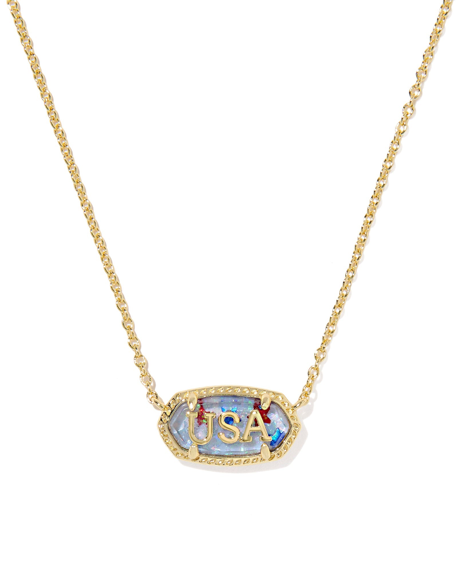 Kendra Scott Elisa USA Short Pendant Necklace | Gold | Red White Blue Star Illusion