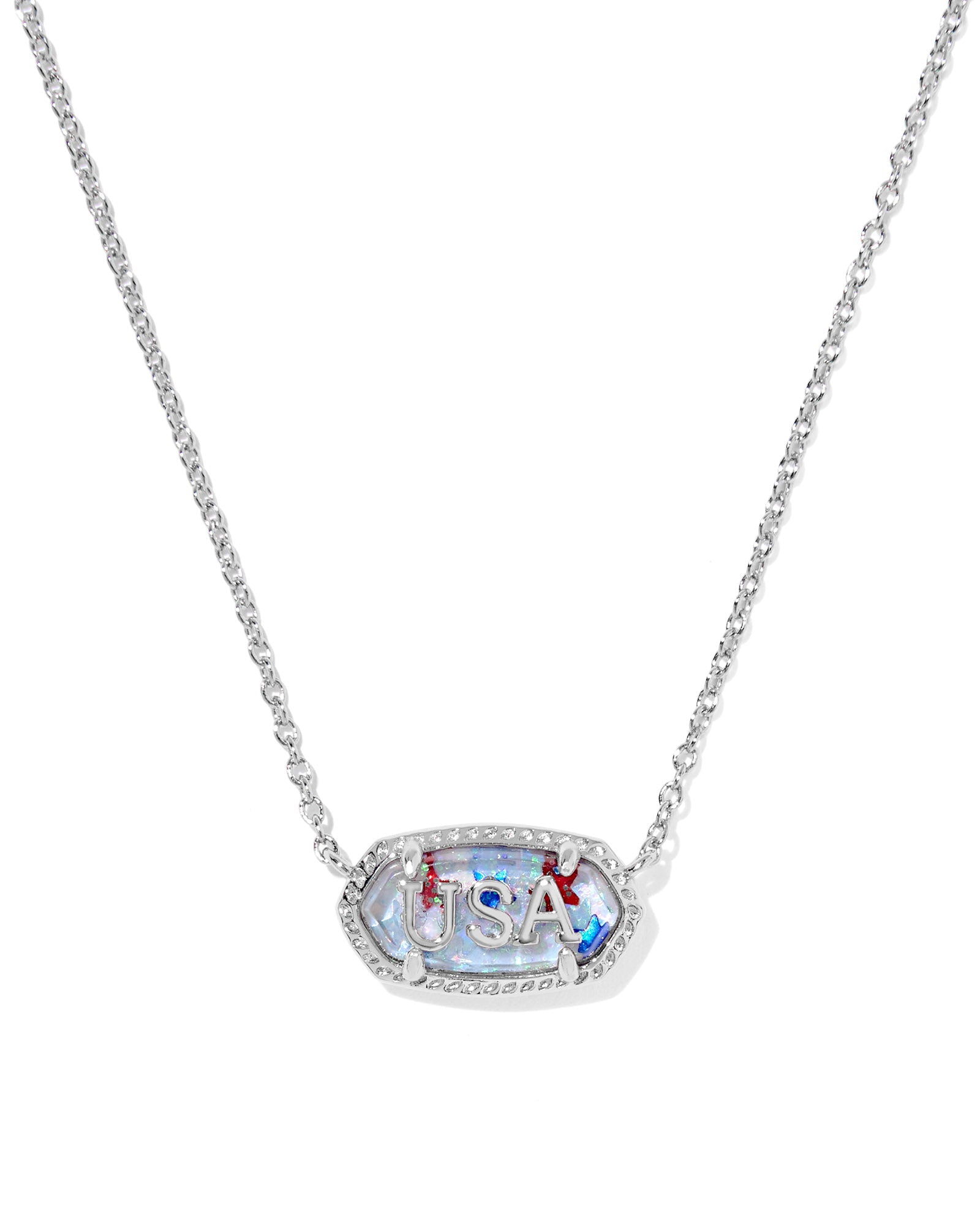 Kendra Scott Elisa USA Short Pendant Necklace | Silver | Red White Blue Star Illusion