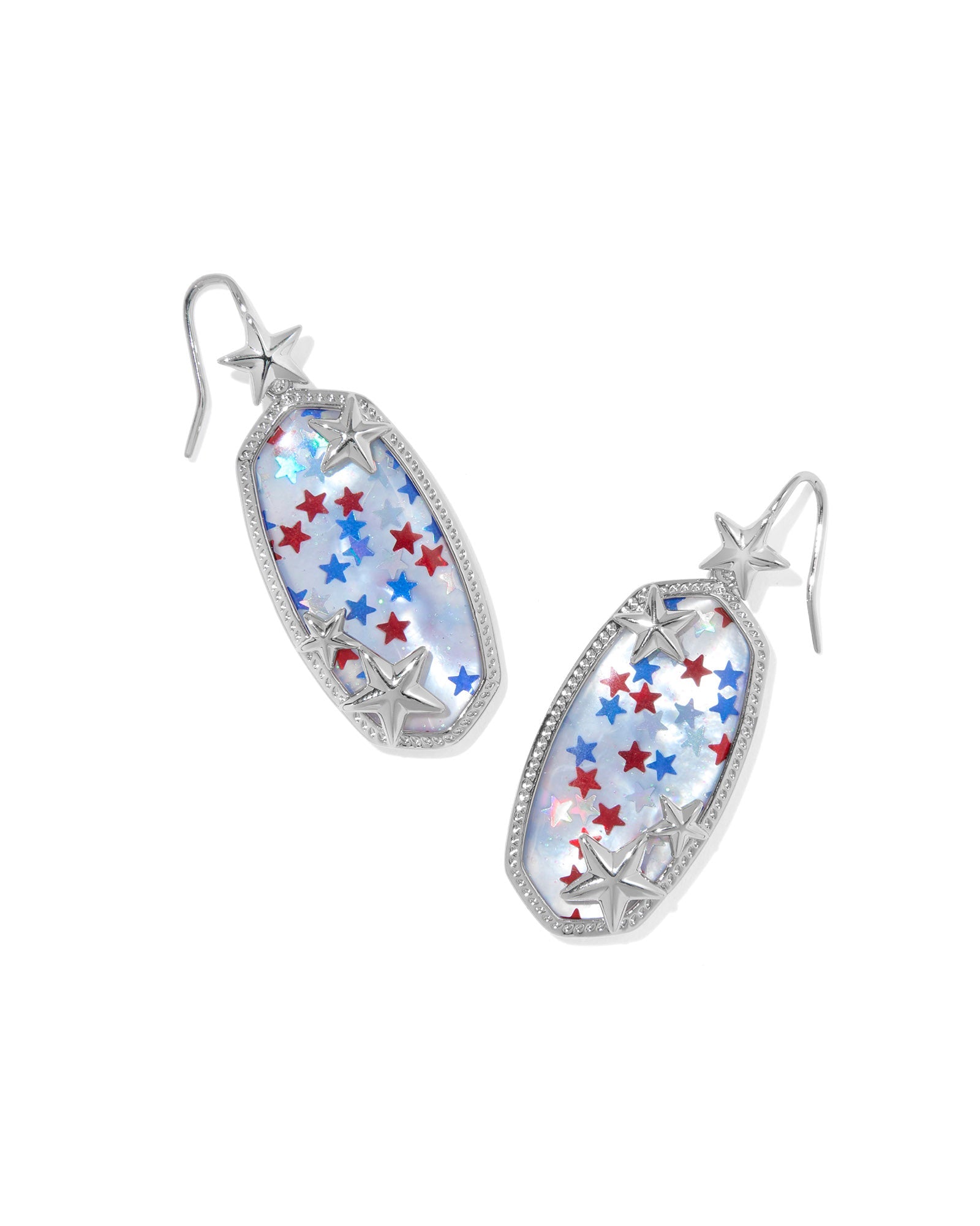 Kendra Scott Elle Multi Star Drop Earrings | Silver | Red White Blue Star Illusion