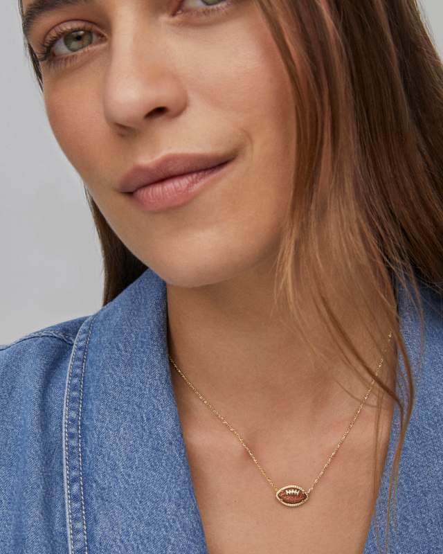 Kendra Scott Football Short Pendant Necklace - Gold & Orange Goldstone - Juli's Wearable Art