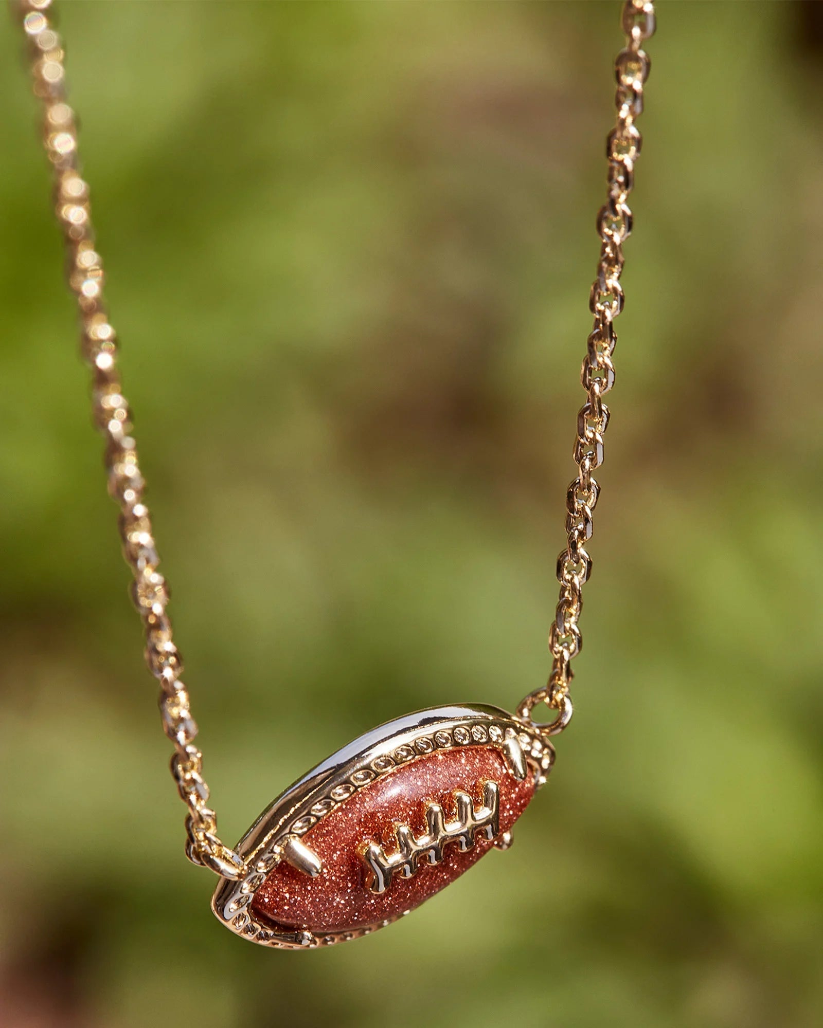 Kendra Scott Football Short Pendant Necklace in Orange Goldstone - Juli's Wearable Art