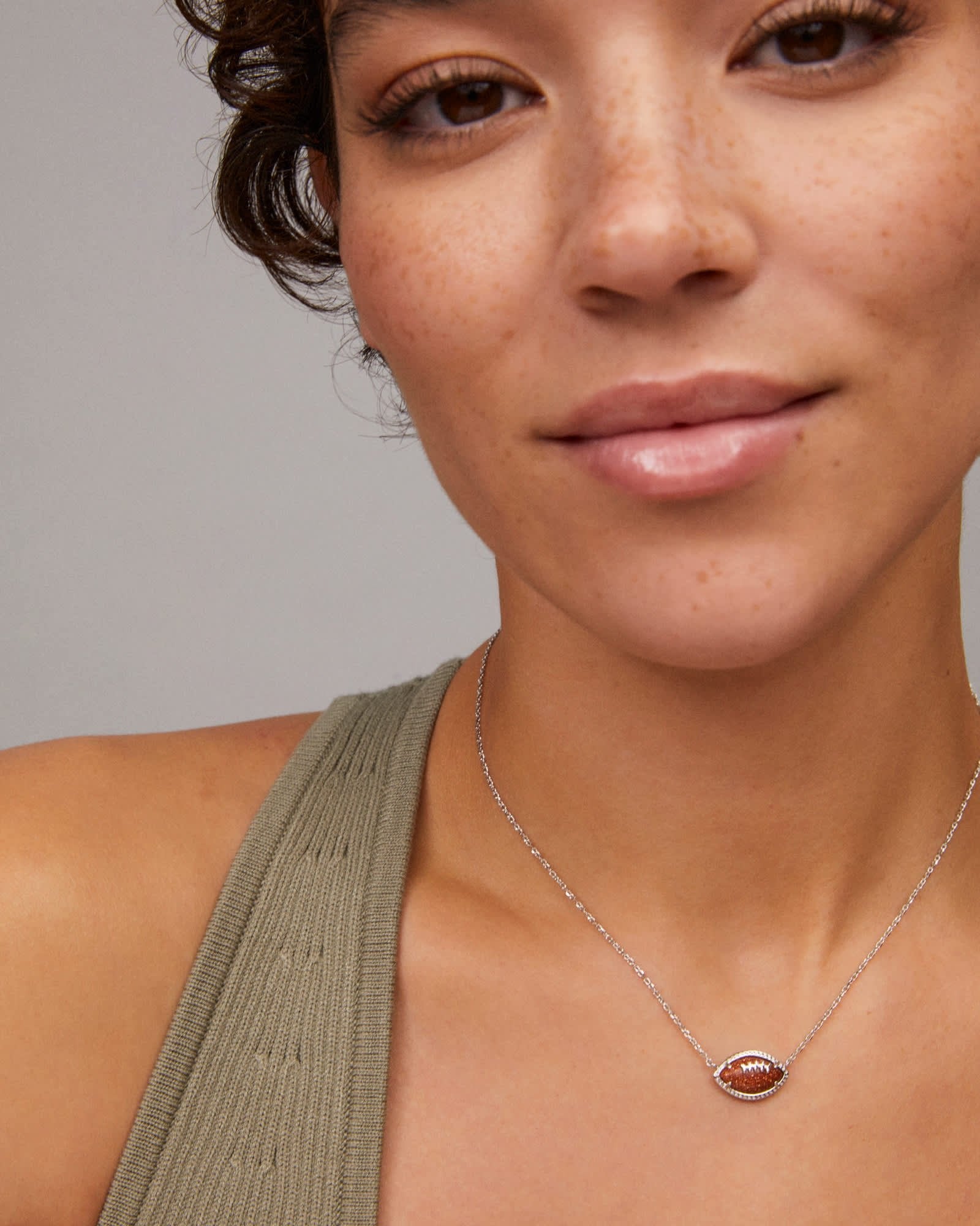 Kendra Scott Football Short Pendant Necklace - Silver & Orange Goldstone - Juli's Wearable Art