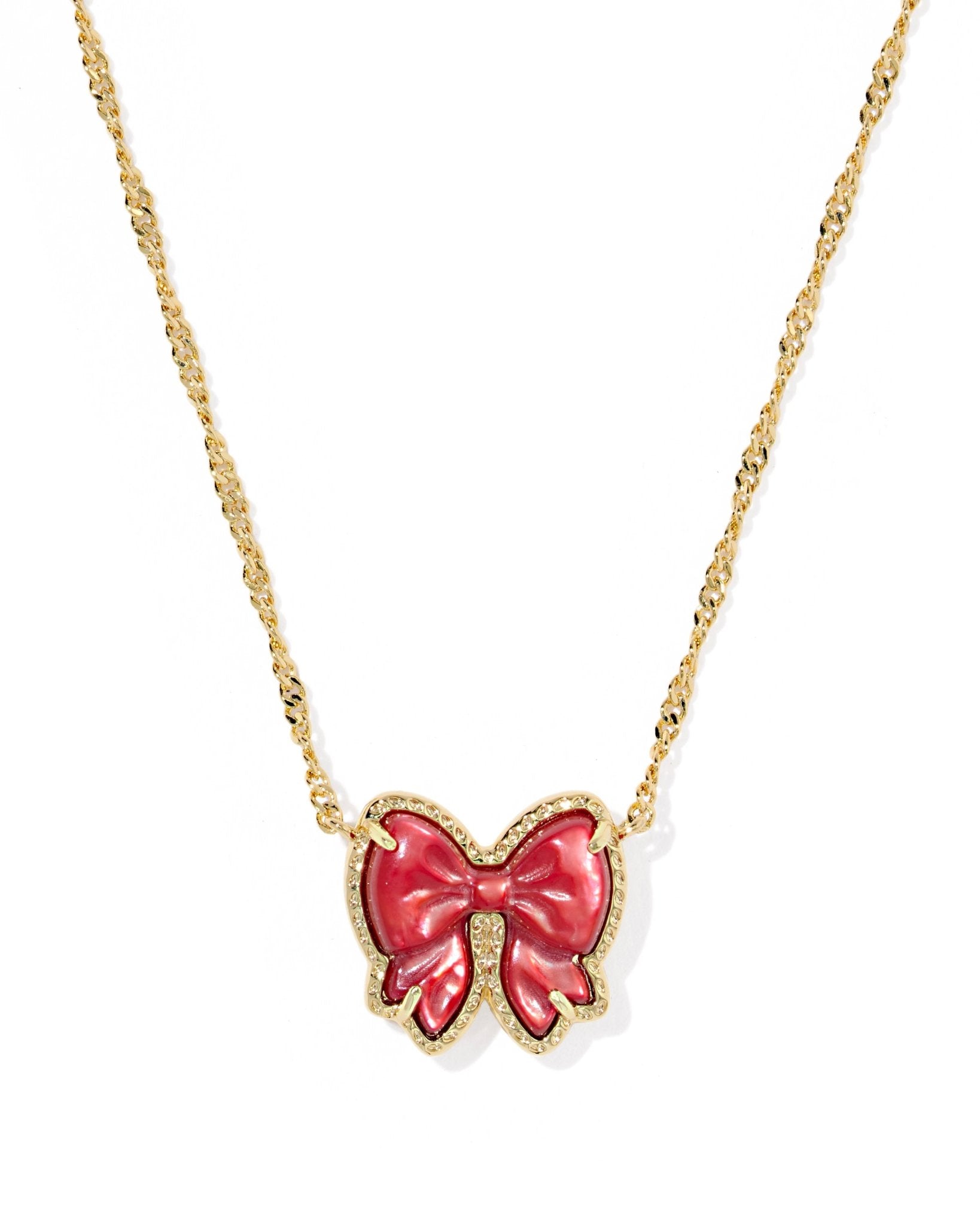 Kendra Scott Haley Bow Short Pendant Necklace – Gold Scarlet Red Mother of Pearl - Juli's Wearable Art