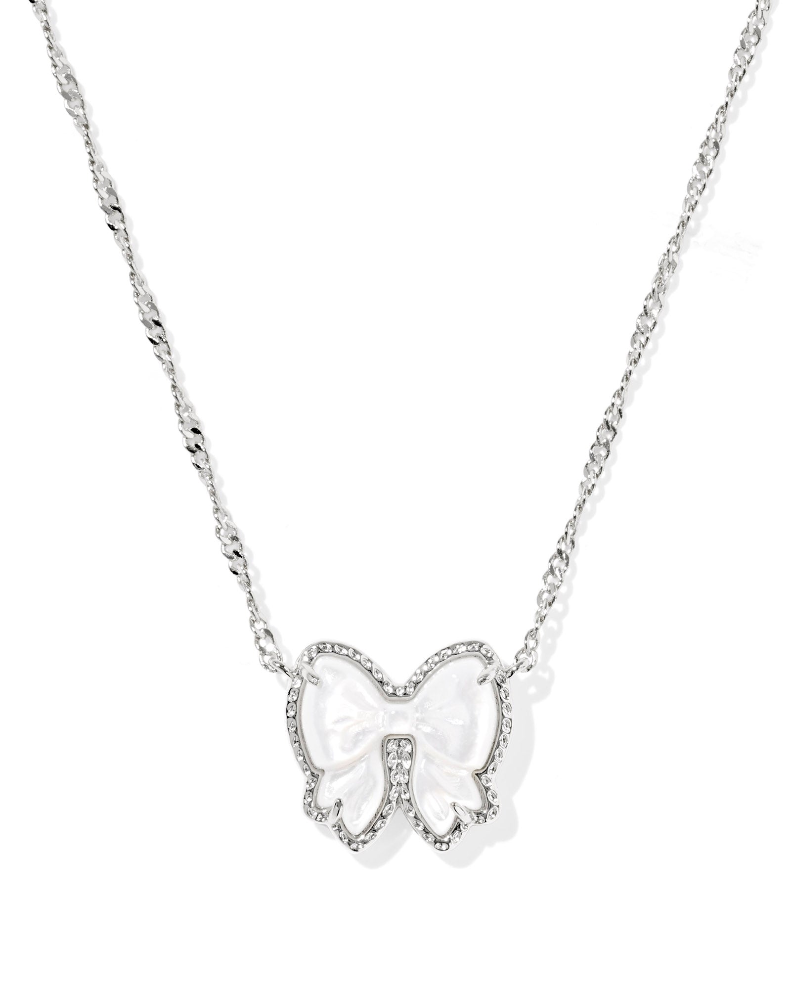 Kendra Scott Haley Bow Short Pendant Necklace – Silver Ivory Mother of Pearl - Juli's Wearable Art